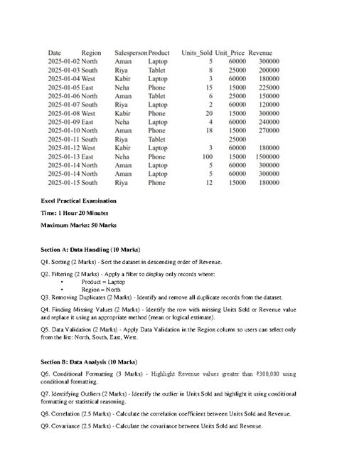 Excel Practical Exam Guide: Data Handling & Analysis (TEST) - Studocu