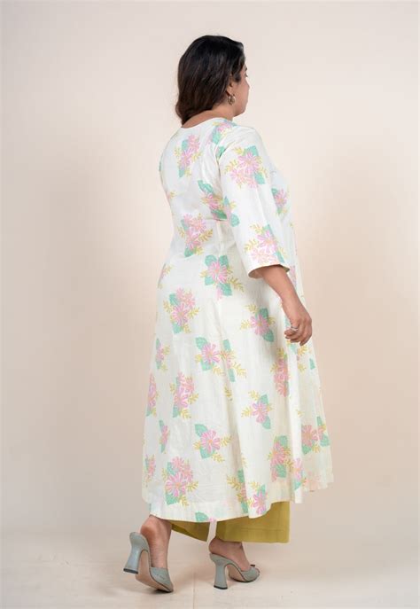 Raaya Off White Printed Cotton Kali Kurta – THE INDIAN ETHNIC CO.