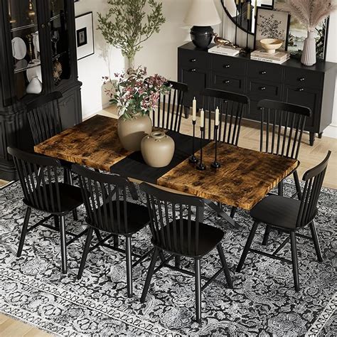 Amazon Com RGZ 9 Piece Extendable Dining Table Set For 8 63 78 Brown Rectangle Dining Table