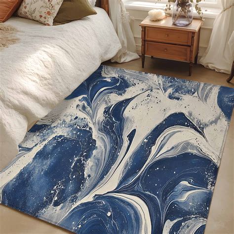 2.7x5 Area Rugs, Navy White Non-Skid Rubber Backing Large Rectangle ...
