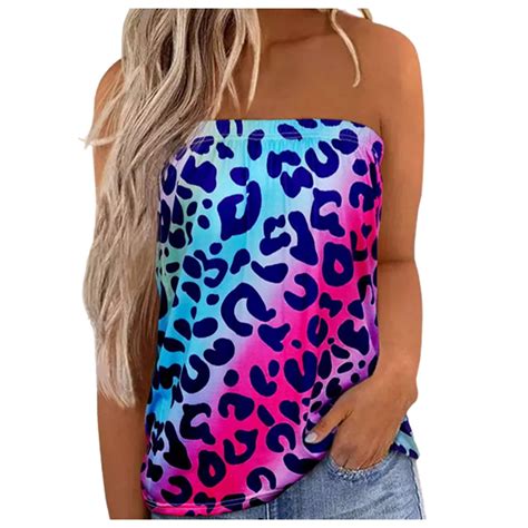 DHFJKG Womens Strapless Tube Top Striped Leopard Casual Summer Loose ...