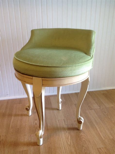 Vintage Hollywood Regency Vanity Chair Stool Green Velvet