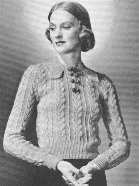 Vintage 1930s Sweater Jumper Knitting Pattern Wishbone Stitch Leaf Tab