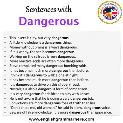 Sentences with Dangerous, Dangerous in a Sentence in English, Sentences