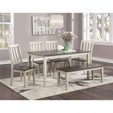 Whether using it during a family feast or when you're short a seat playing a a stylish and hardworking table for all of your spaces: Farmhouse White and Gray 6 Piece Dining Room Set - Remy in 2020 | White dining room, Grey dining ...