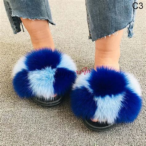 Multi Color Big Fur Slides Women S Fluffy Furry Slides