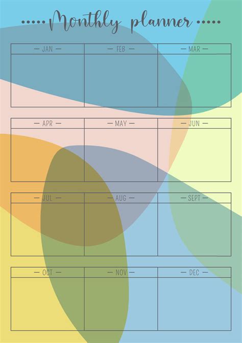 Monthly Planner Template In Vector With Abstract Multicolour Figures