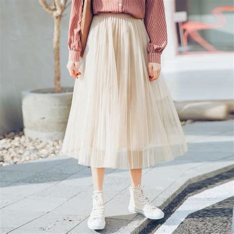 2018 japan style summer tutu skirt women beige black long tulle skirts womens elegant cute saia