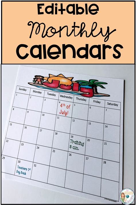 This template is available as editable word / pdf document. These monthly calendars make it easier for teachers to stay organized in the classroom. These ...