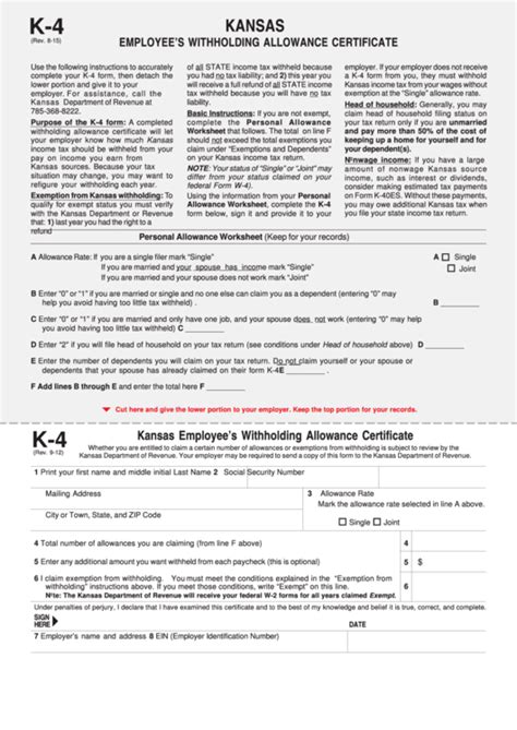 Fillable Form K 4 Kansas Employees Withholding Allowance Certificate