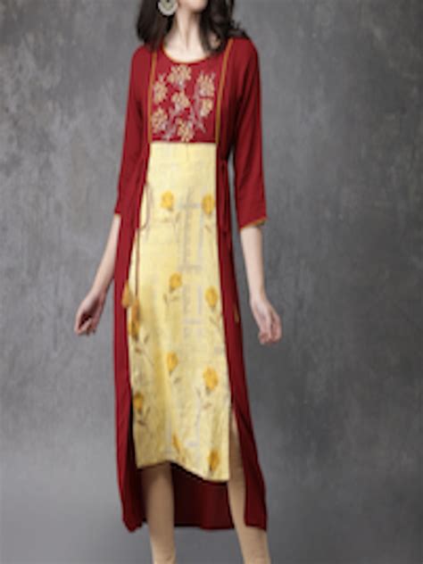 Buy Anouk Women Maroon And Beige Printed A Line High Low Hem Kurta