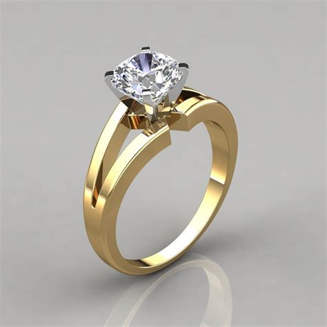 Natural diamond cushion cut ultra thin solitaire engagement ring 14k white gold gia. Split Shank Cushion Cut Solitaire Engagement Ring - Forever Moissanite