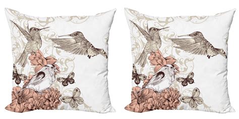 Hummingbird Throw Pillow Cushion Cover Pack Of 2 Vintage Style Artwork