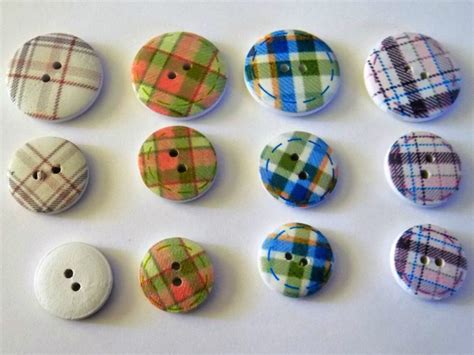 12 Mixed Coloured Plaid Buttons Ws 00086 Etsy