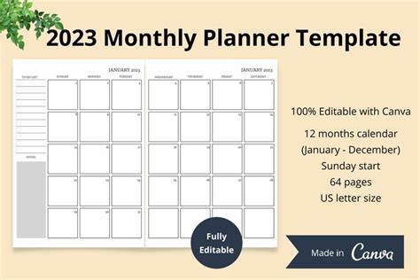 2023 Monthly Planner Template Fully Editable With Canva