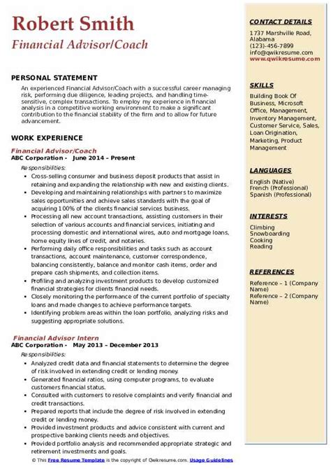 Financial Advisor Resume Description Financial Advisor Resume Samples