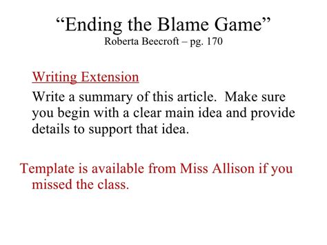 Lesson 7 Ending The Blame Game Summary