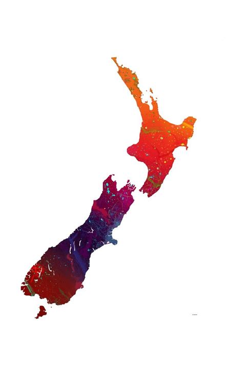 Map Of New Zealand 2015 Digital Art Giclée By Marlene Watson Map