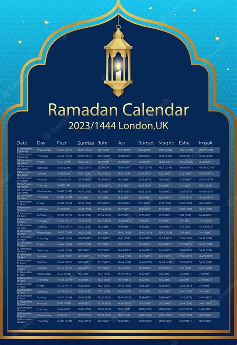 Premium Vector 2023 Ramadan Schedule Calendar Template