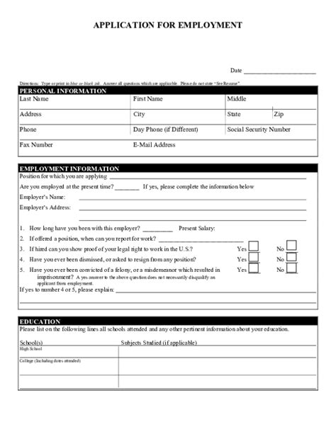 Employment Application Form Download Free Forms And Templates In Pdf And Word