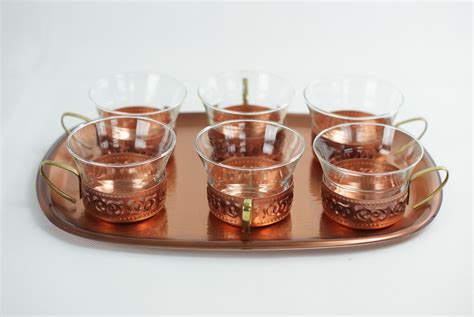 Copper Tea Set With Copper Tray And Jaener Glasses In Original Etsy