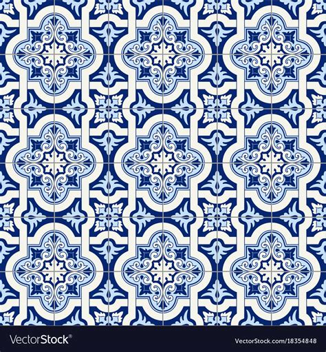 Gorgeous Seamless Pattern White Blue Moroccan Vector Image