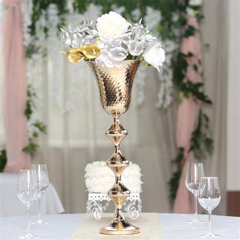 Buy 24 Gold Hammered Style Metal Trumpet Vase Centerpiece At