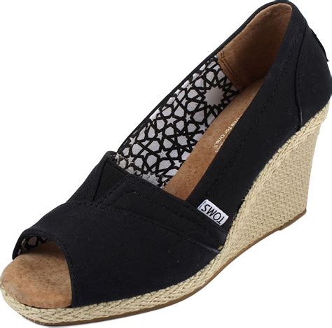Toms Womens Fall Wedges Shoes In Black Canvas