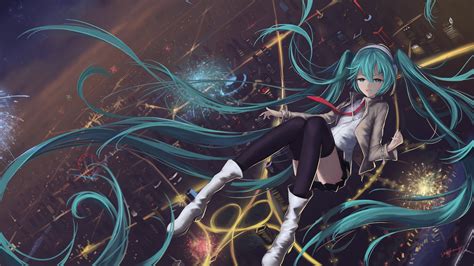 cityscape hatsune miku thigh highs vocaloid fireworks wallpapers hd desktop and mobile