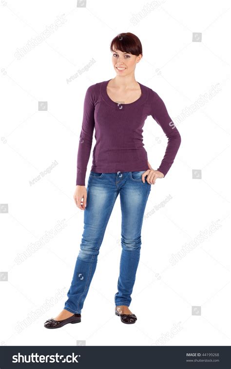 Full Body Young Woman In Casual Clothes Relaxed Pose