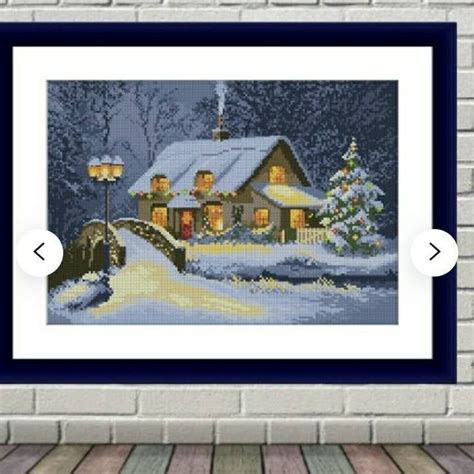 Winter Cottage Counted Cross Stitch Pattern Winter Landscape Digital