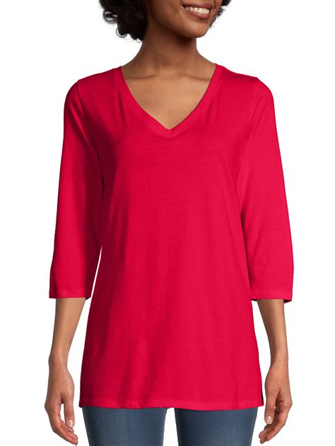 Hanes - Hanes Women's 3/4 Sleeve Flowy V-Neck T-Shirt - Walmart.com 