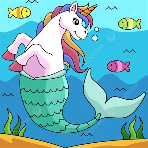 Unicorn Mermaid Colored Cartoon Illustration Horn Cartoon Picture