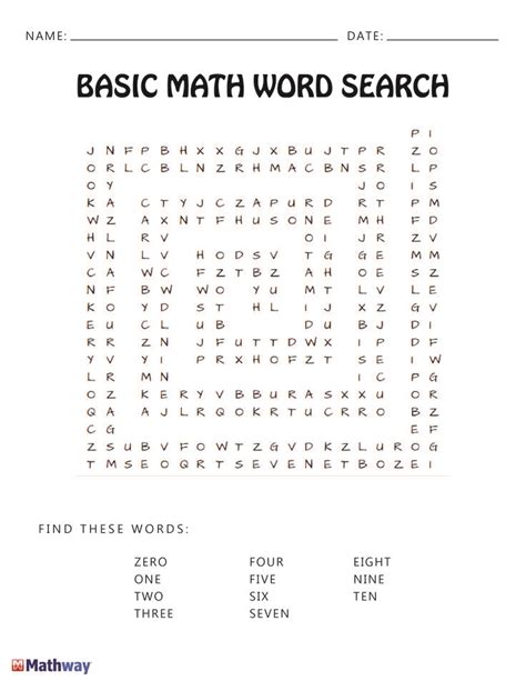 Word Search Math Terms Answers Key