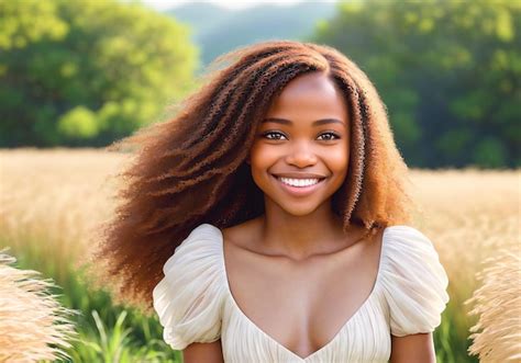 premium ai image a beautiful african american woman poses against the background of a forest