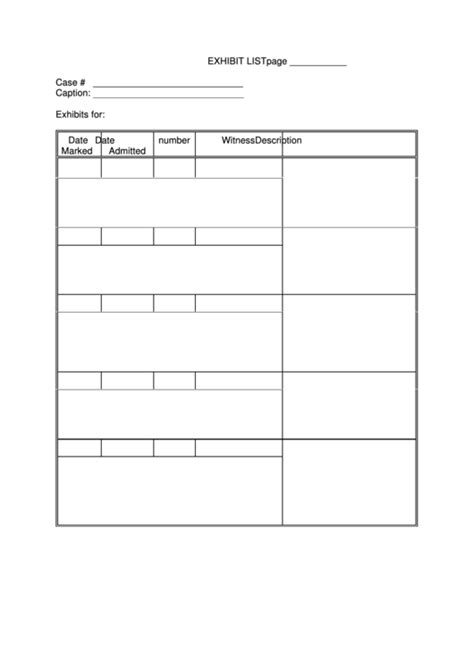 Maybe you would like to learn more about one of these? Exhibit List Template printable pdf download