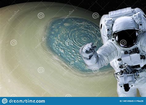 Astronaut Close To The Saturn Planet Stock Image Image