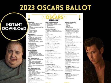 2023 Oscars Ballot 95th Academy Awards Predictions Watch Etsy Canada