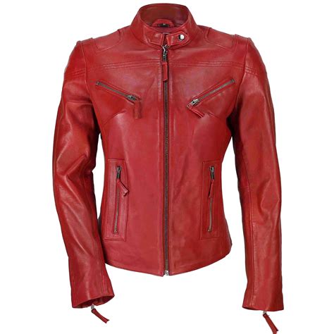 Ladies Womens Genuine Real Leather Vintage Slim Fit Red Brown Biker Jacket Ebay