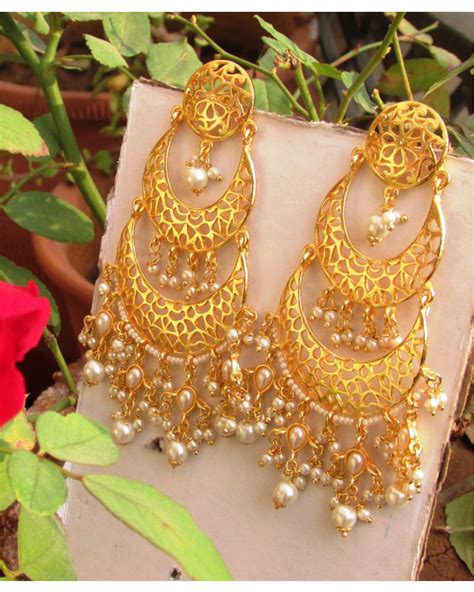 Gold Plated Earrings With Pearls By Anahika The Secret Label