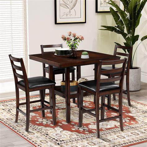 Hommoo Modern Piece Dining Table Set Wooden Counter Height Kitchen Table And Padded Chairs