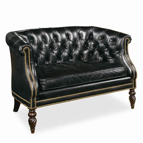 Century Leather Upholstery Plr 3004 Noir Button Tufted Leather Loveseat