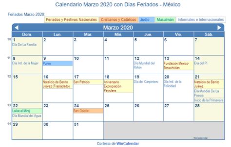 Calendario 2020 Con Festivos Mexico Para Imprimir