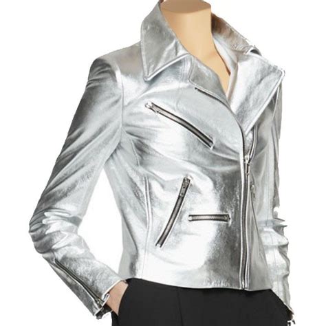 Womens Metallic Silver Leather Jacket Silver Leather Jacket Leather