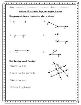 enVision Math 4th Grade - 15.1 - Lines, Rays, and Angles by Joanna Riley