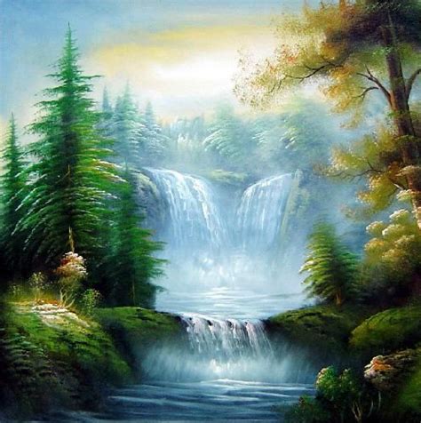 Waterfall Landscape Scenery Landscapewaterfall Naturalism Oil Painting