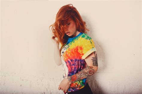 Touching Hair 1080p Open Mouth Tattoo Sleeve Caressing Tattoo Model Redhead Simple