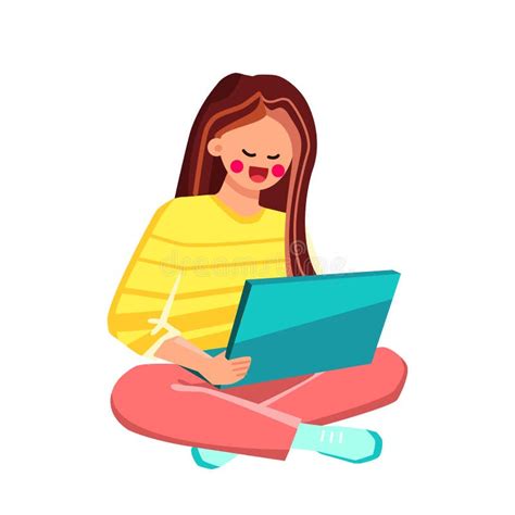 Woman Working At Home On Electronic Laptop Vector Stock Illustration