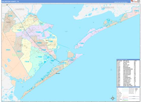 Galveston County TX Wall Map Color Cast Style By MarketMAPS MapSales