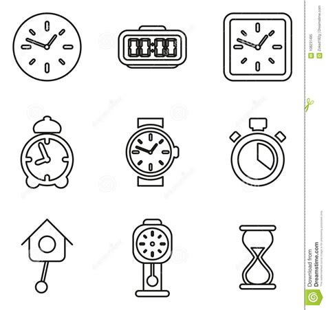 Clock Or Watch Icons Thin Line Vector Illustration Set Stock Vector